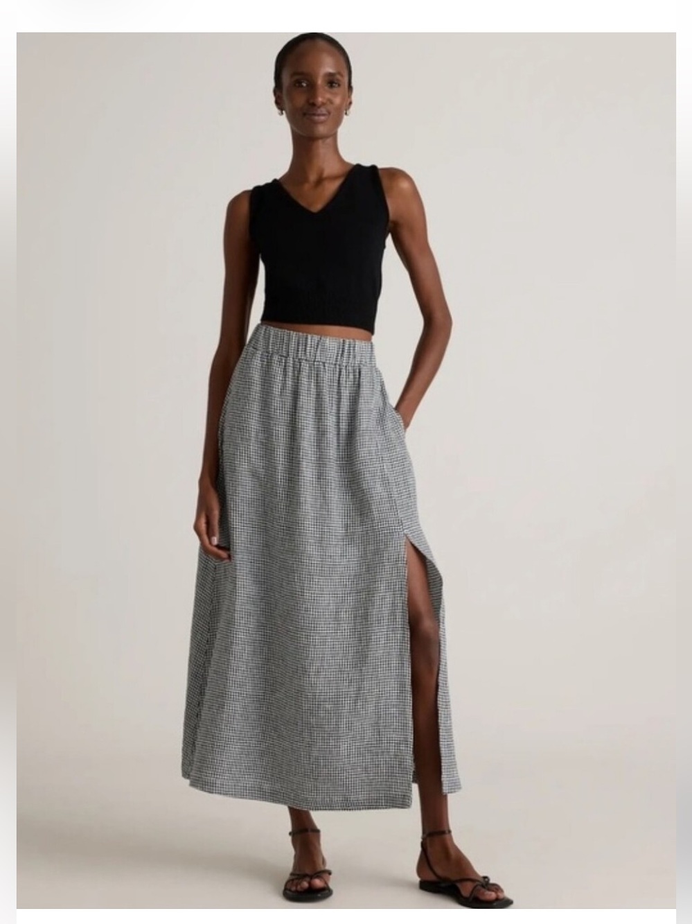 Quince Linen Maxi Skirt Mini Gingham Size: S Pockets